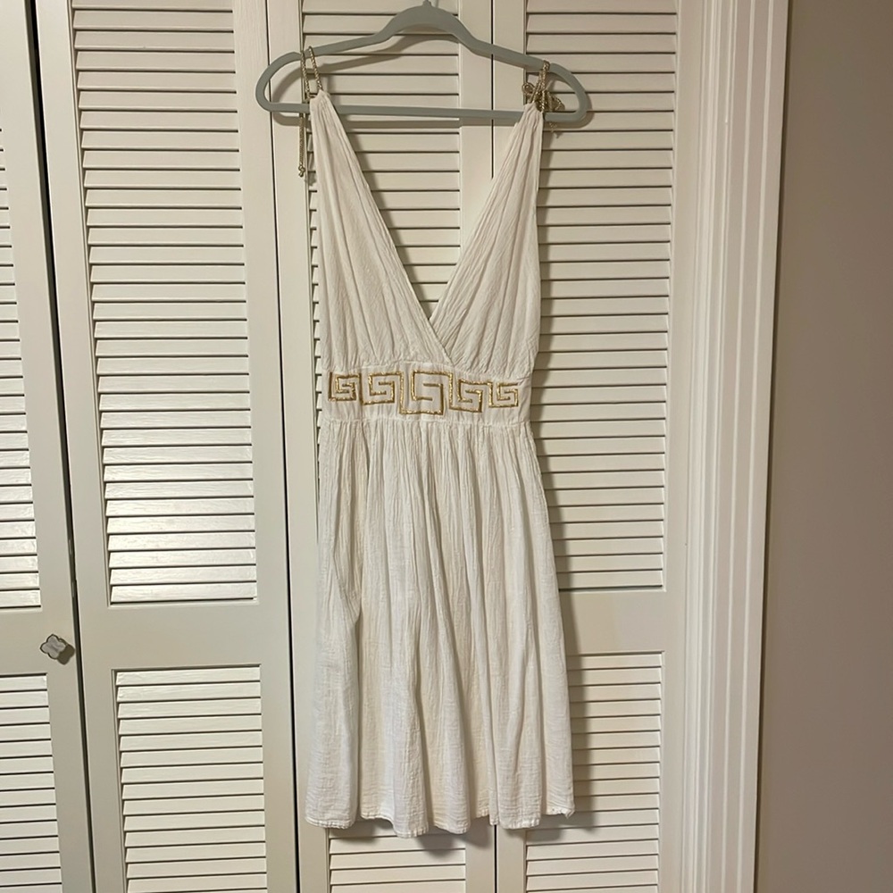 Athens Greece dress white with gold never worn